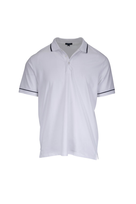Patrick Assaraf Iconic White Stretch Cotton Tipped Polo