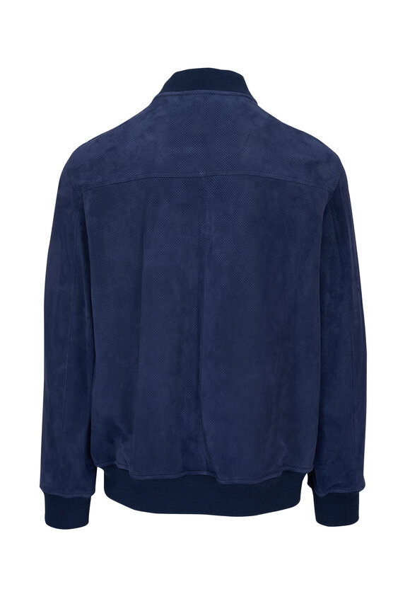 Isaia - Navy Blue Suede Bomber Jacket