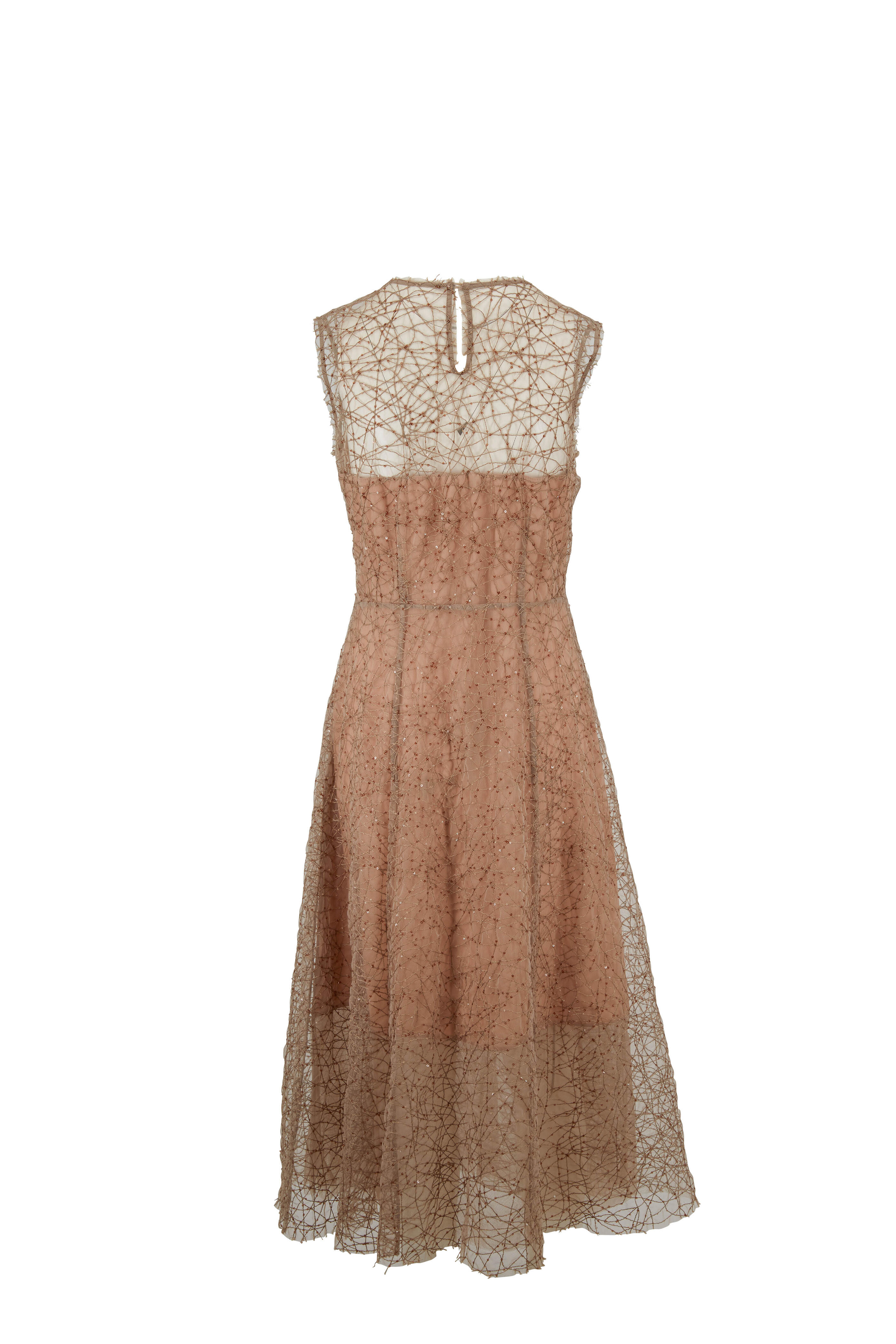パーティードレス BRUNELLO CUCINELLI MPS732A90P Dresses Brunello Cucinelli - Nude Tulle Paillette Sleeveless Belted