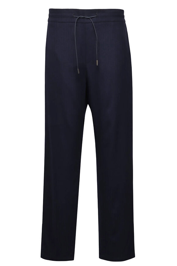 Colombo Navy Blue Wool Drawstring Pant