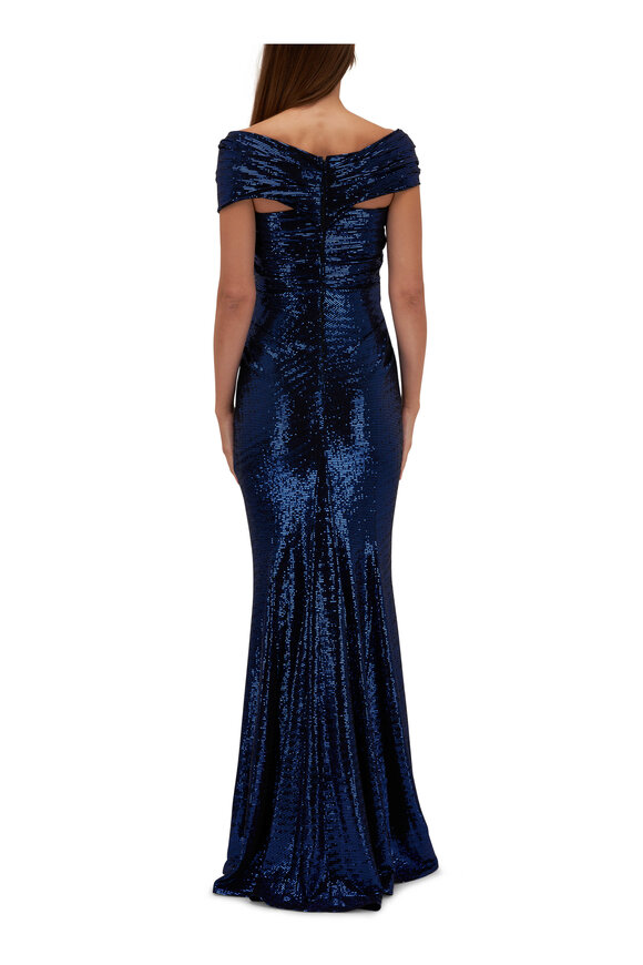 Talbot Runhof - Tokara11 Cobalt Sparkling Off-The-Shoulder Gown