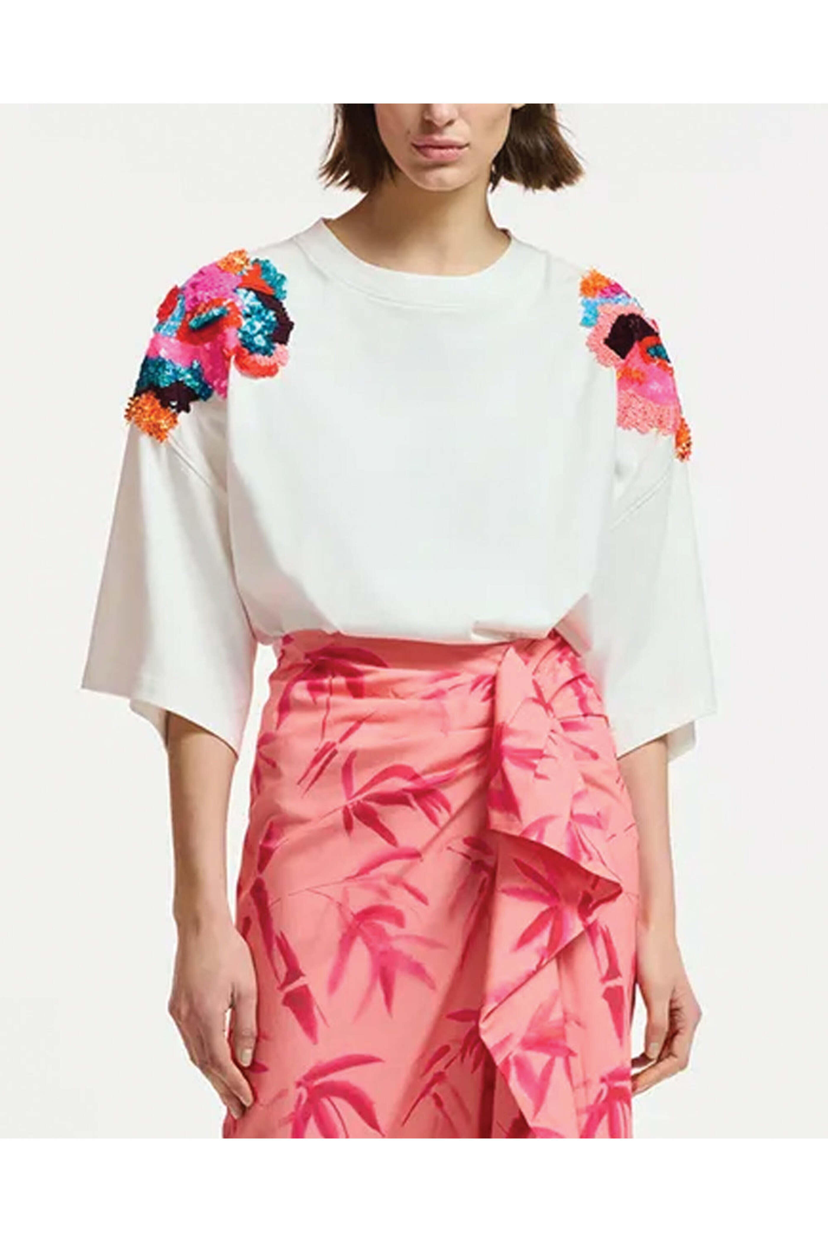 Essentiel Antwerp - Off White Sequin Embroidered Fester Tee