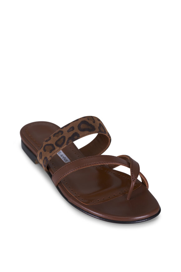 Manolo Blahnik Susa Leopard Leather Flat Sandal - view 1