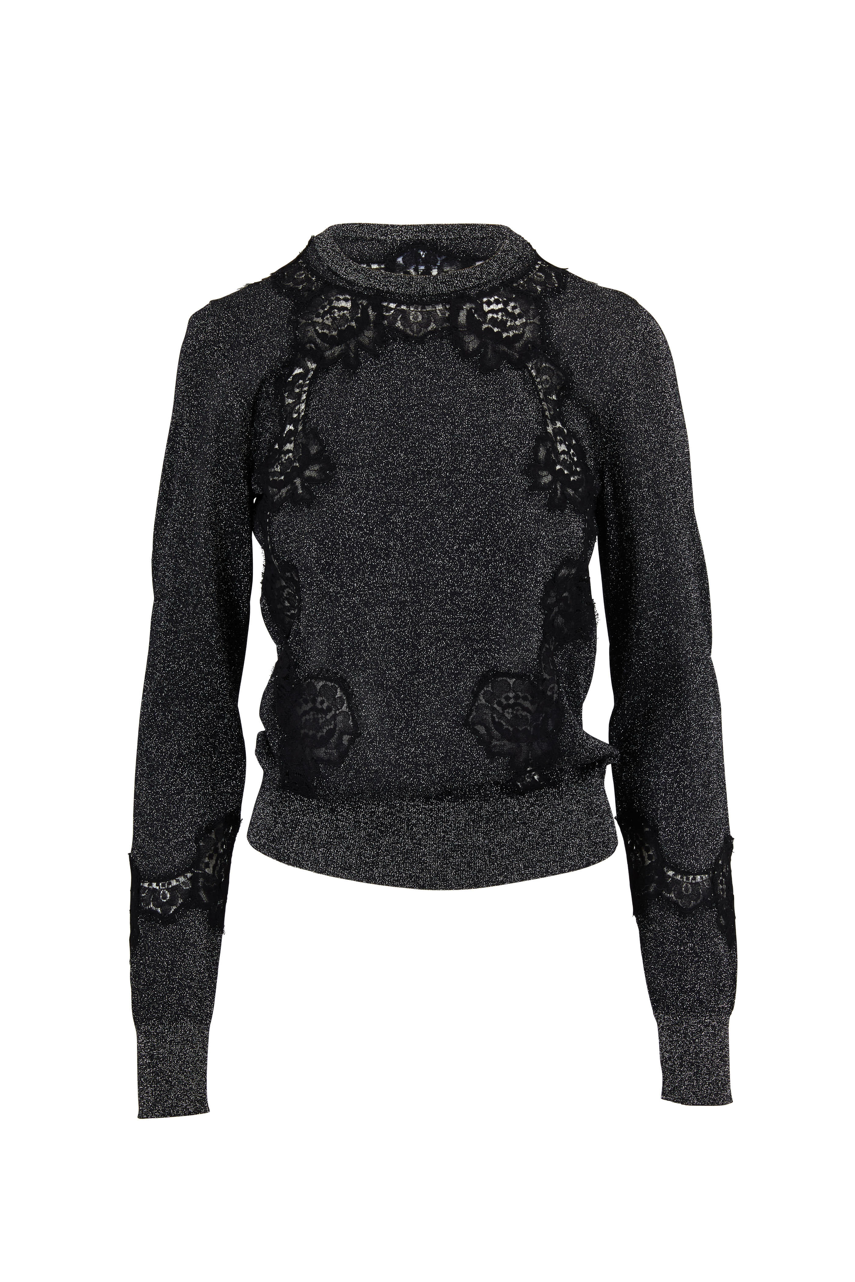 Dolce & Gabbana - Dark Gray Lace Trim Lurex Knit Sweater