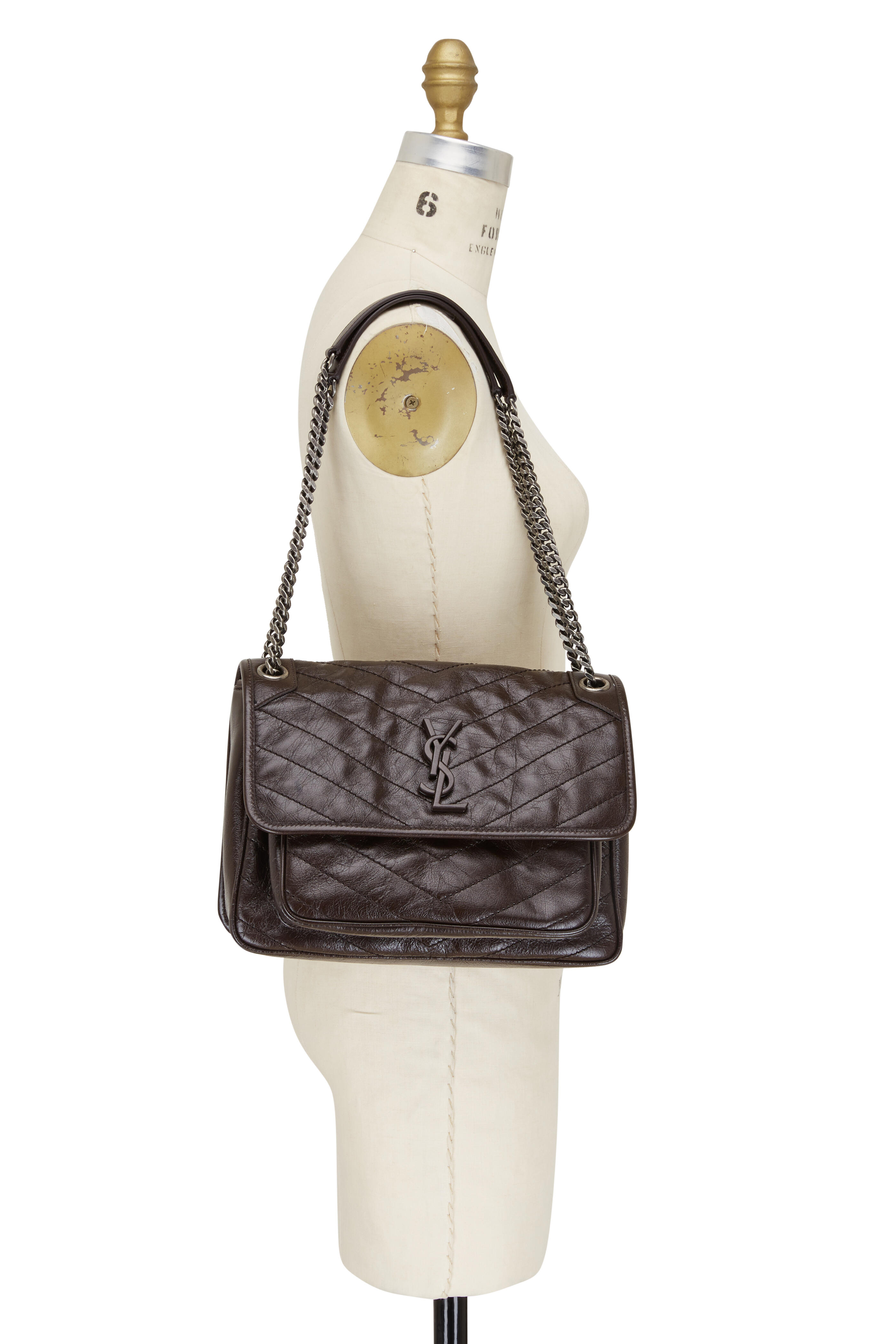 Saint Laurent - Niki Chocolate Crinkle Leather Medium Shoulder Bag