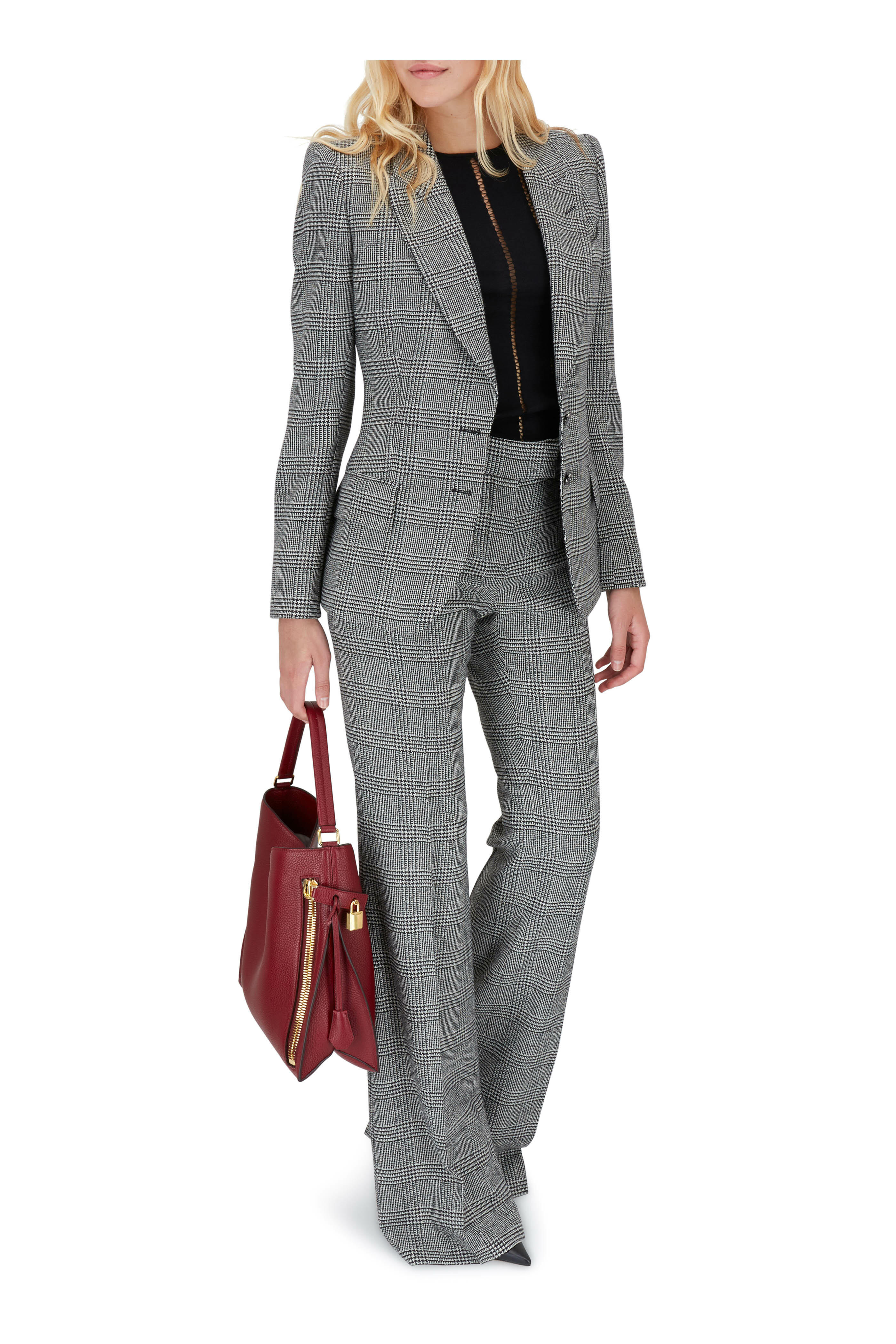 Tom Ford - Black & White Plaid Wool Slim Flared Pant