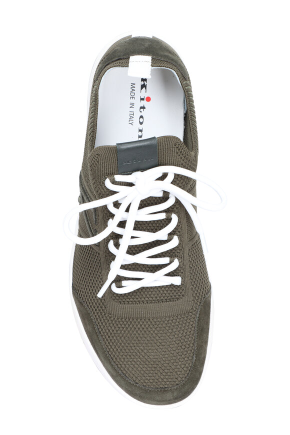 Kiton Green Knit Embroidered Golf Sneaker - view 3
