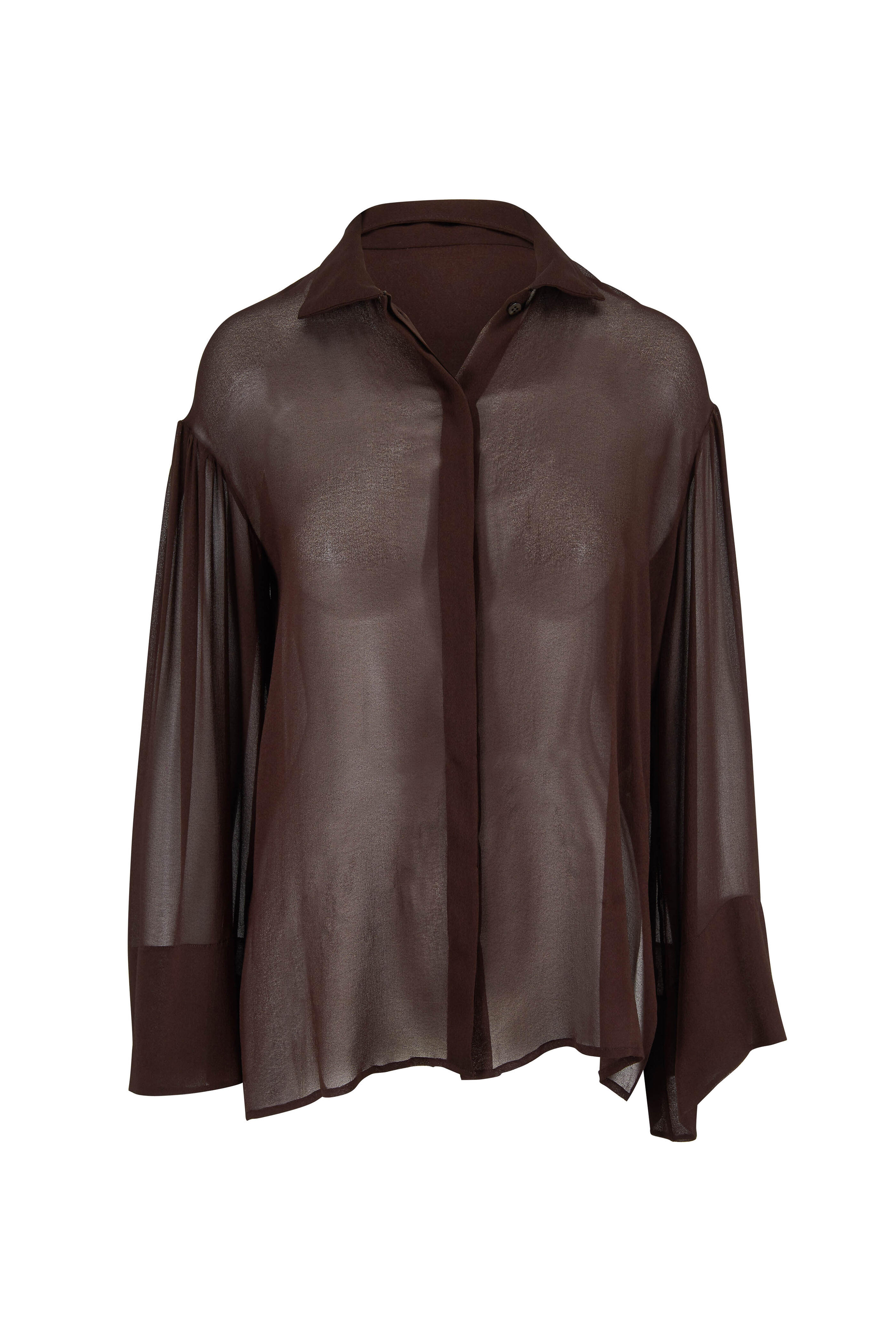 The Row - Sarabeth Espresso Sheer Sleeve Blouse