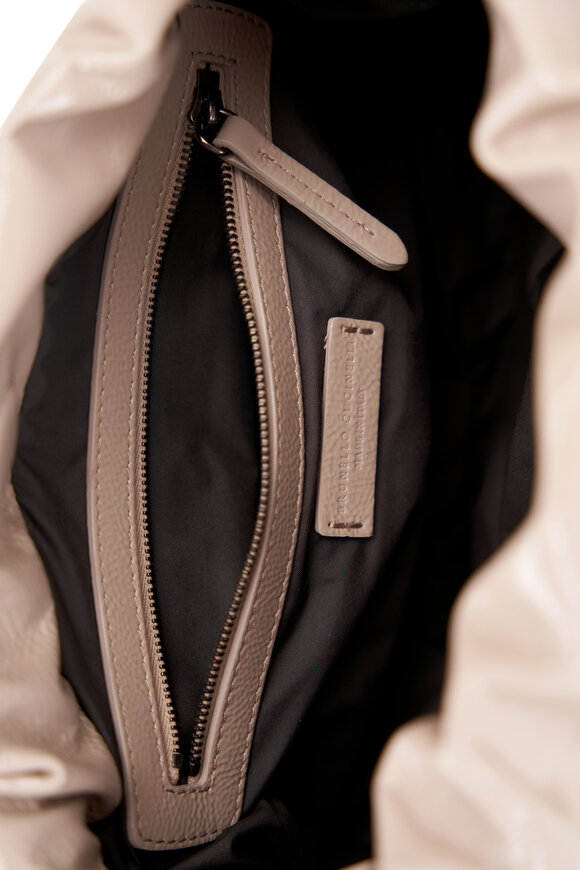 Brunello Cucinelli - Piuma Patent Leather Gathered Crossbody Bag 
