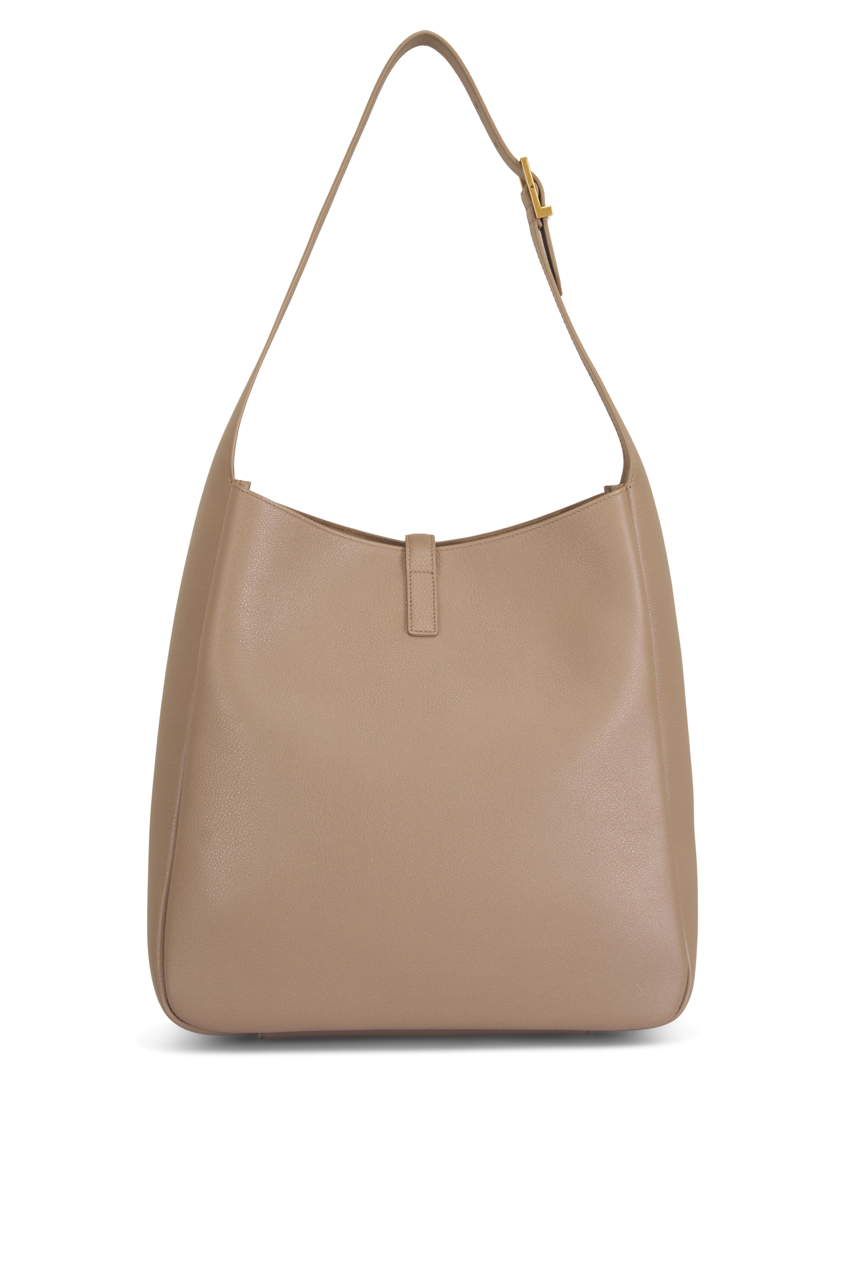 Saint Laurent - Large Cassandre Taupe Leather Shoulder Bag - view 2