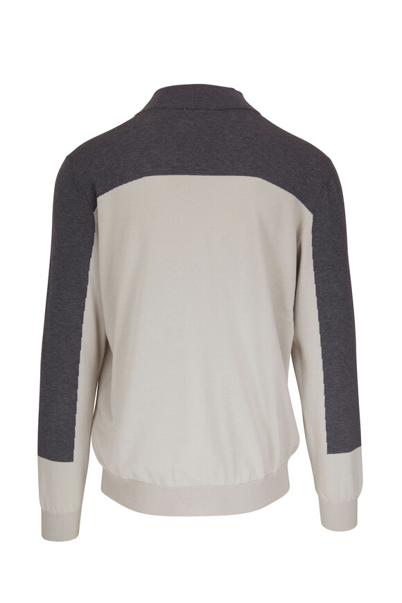 Kiton - Beige & Gray Color Block Front Zip Sweater