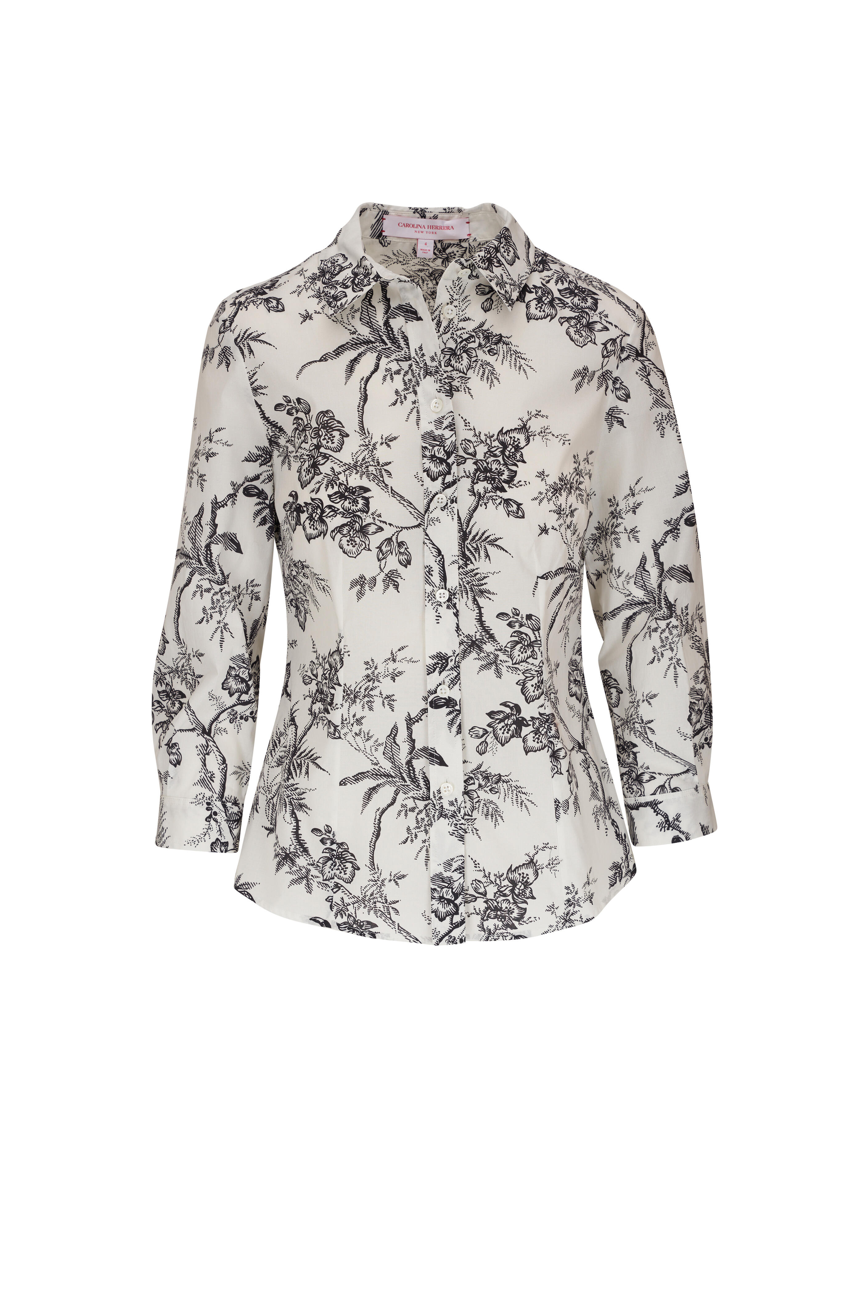 Carolina Herrera - Black & White Stretch Cotton Icon Blouse