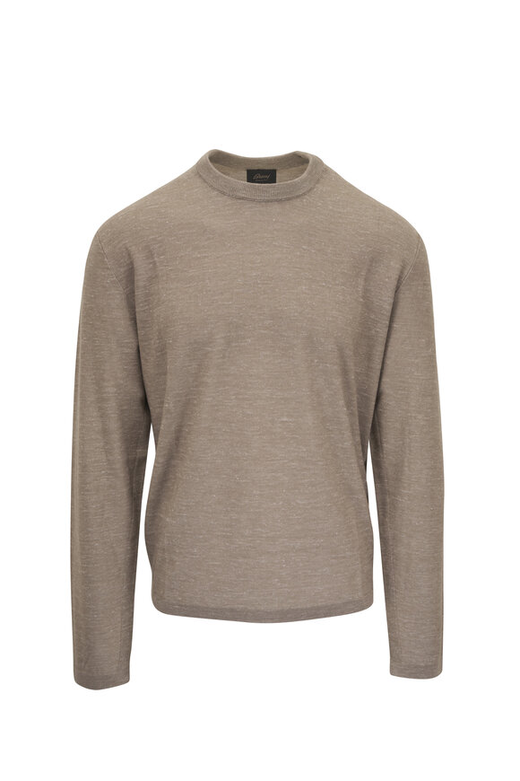 Brioni Tan Cashmere, Silk & Linen Crewneck Sweater