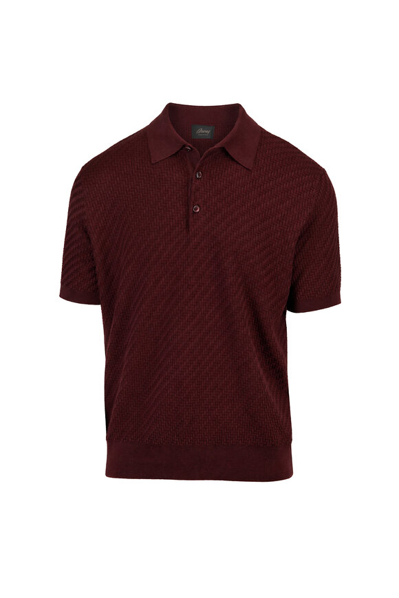 Brioni Dark Plum Trama Weave Polo - view 1