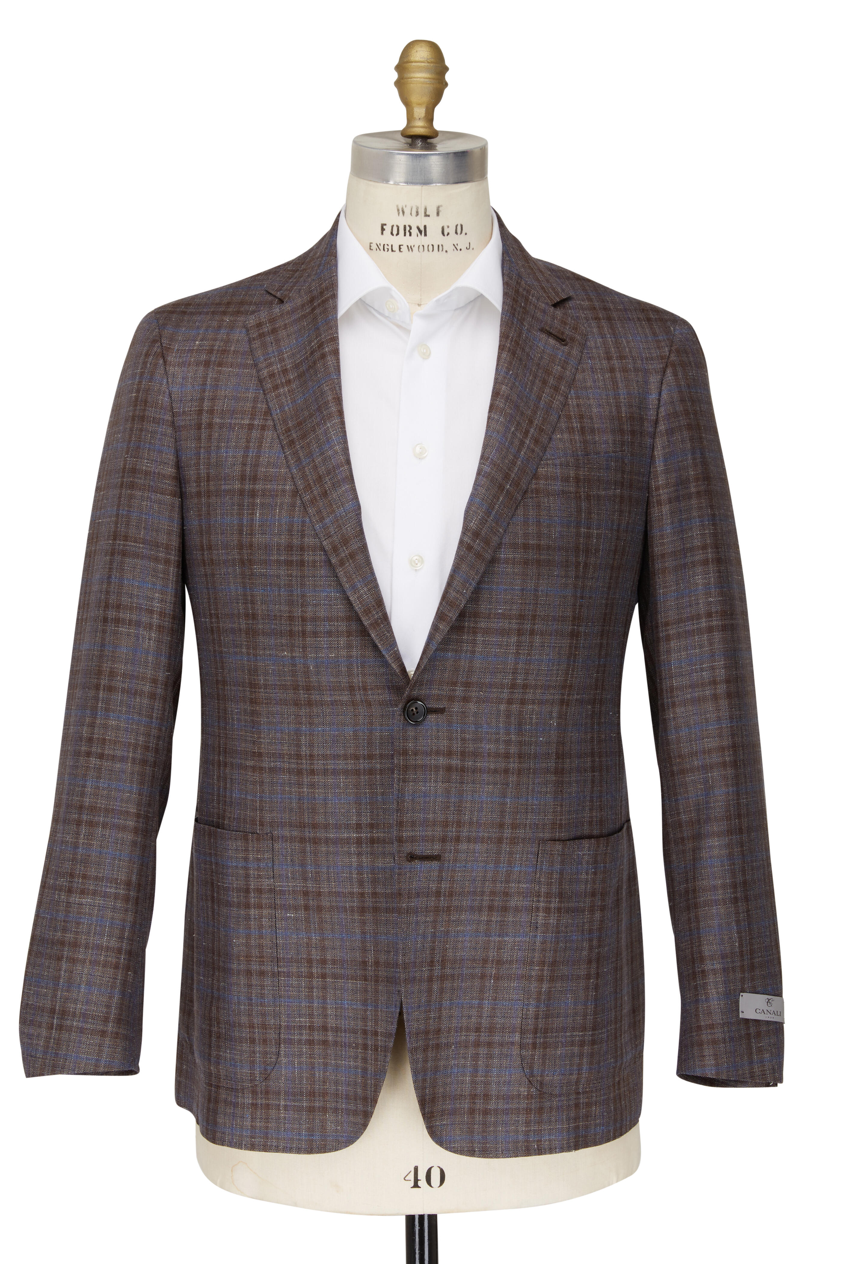 Veronica Beard Italian Plaid Wool and Linen Suiting - Brown/Blue