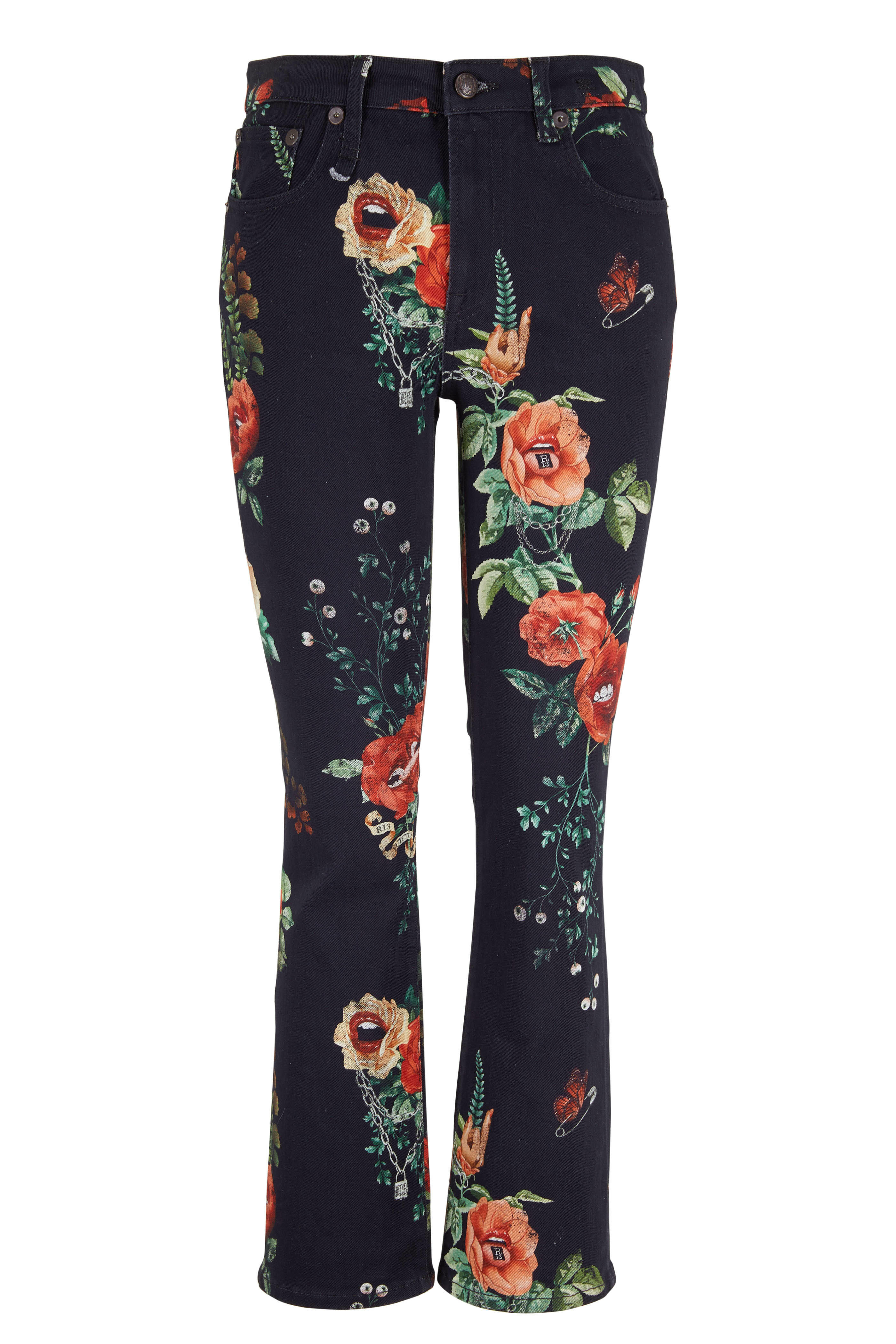 R13 - Kick Fit Useless Treasure Black Floral Jean