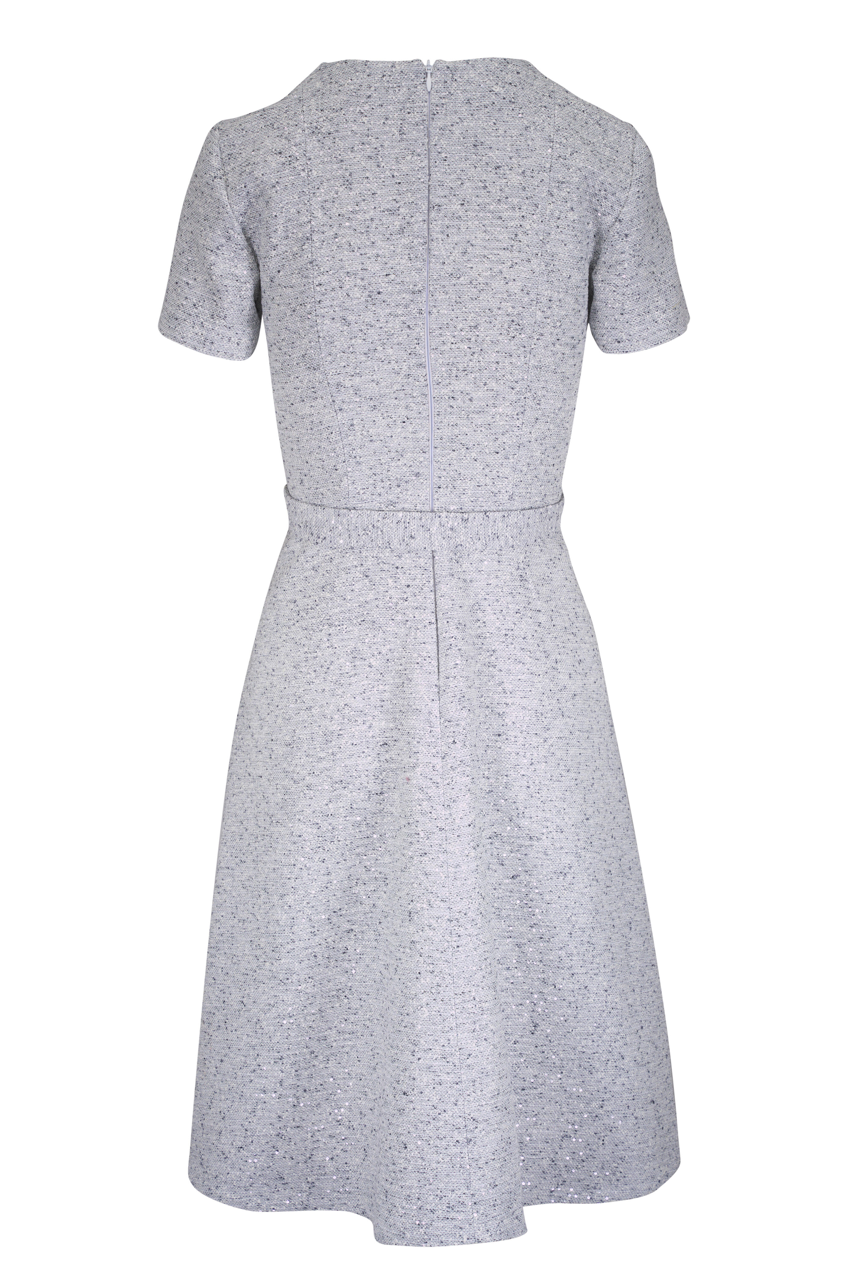Kiton - Light Gray Sparkly Tweed Belted Dress