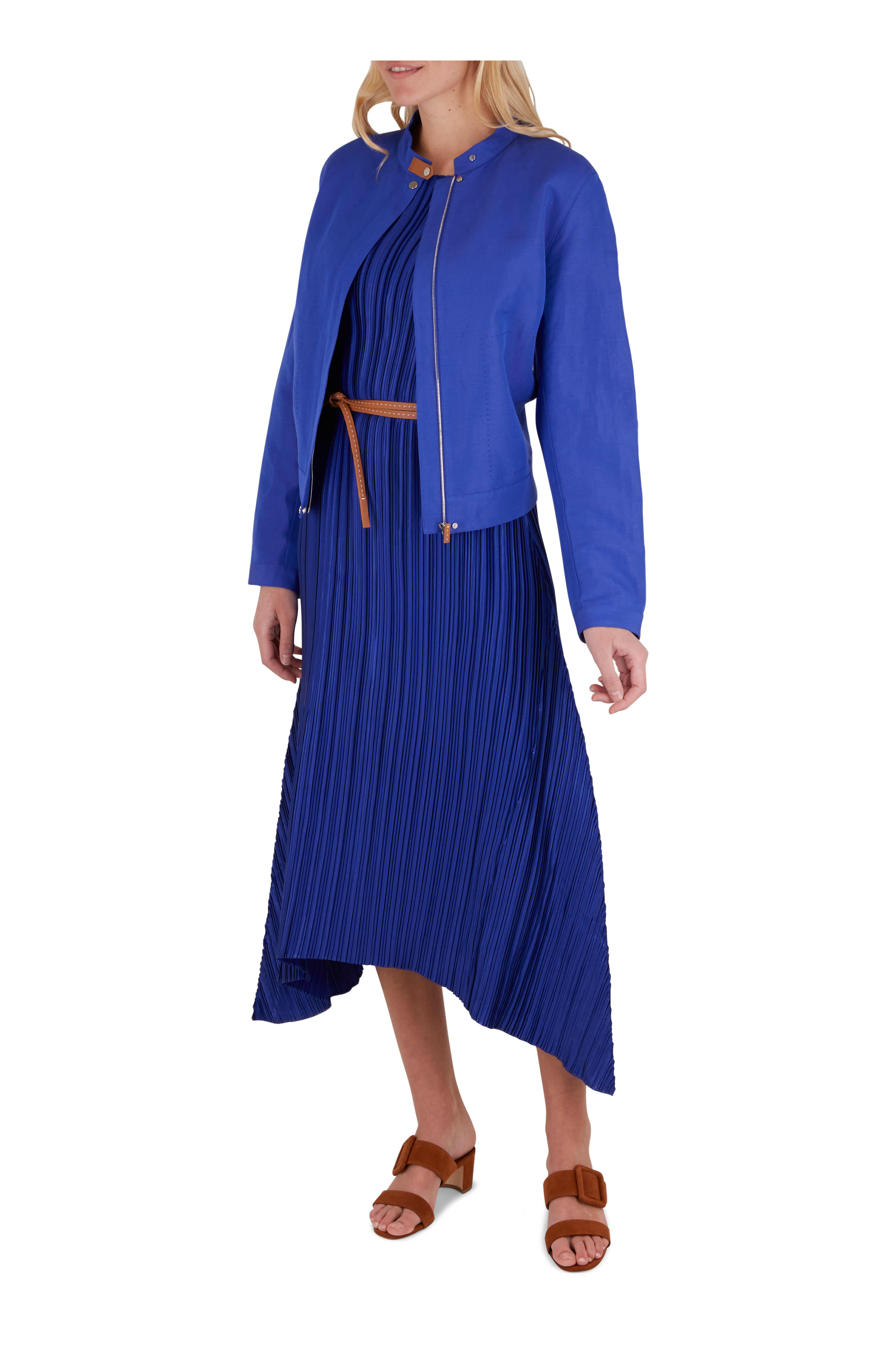 Lafayette 148 New York - Braxton Royal Blue Pleated Belted Dress