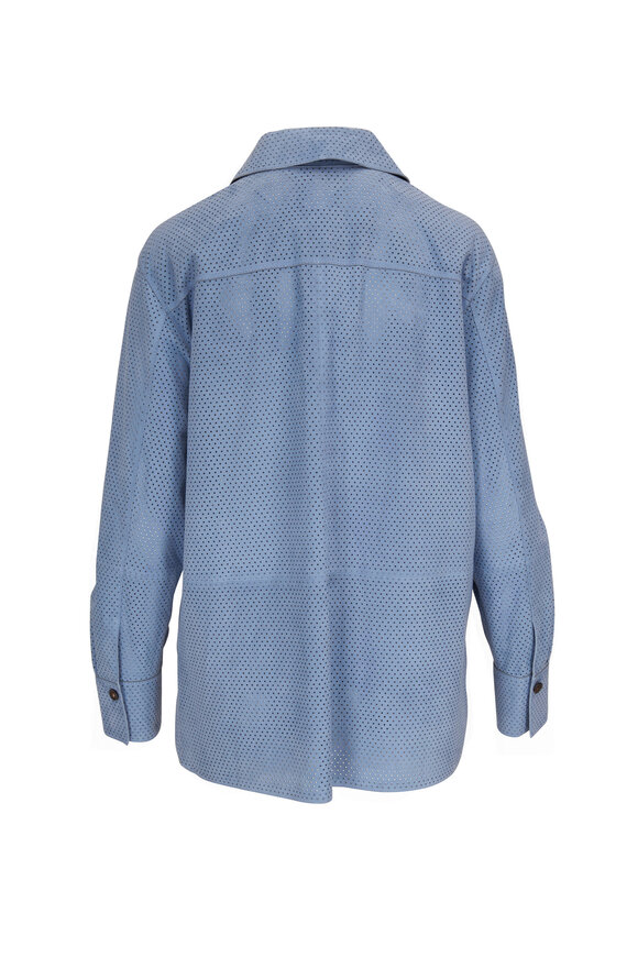 Lafayette 148 New York - Ezra Harbor Blue Suede Shirt Jacket