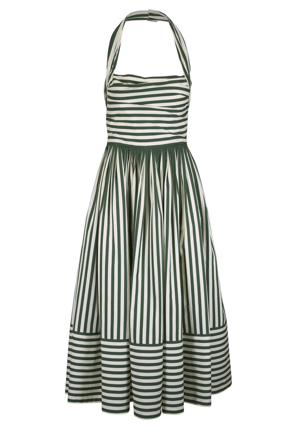 Carolina Herrera Ivory & Racing Green Stripe Halter Dress - view 1