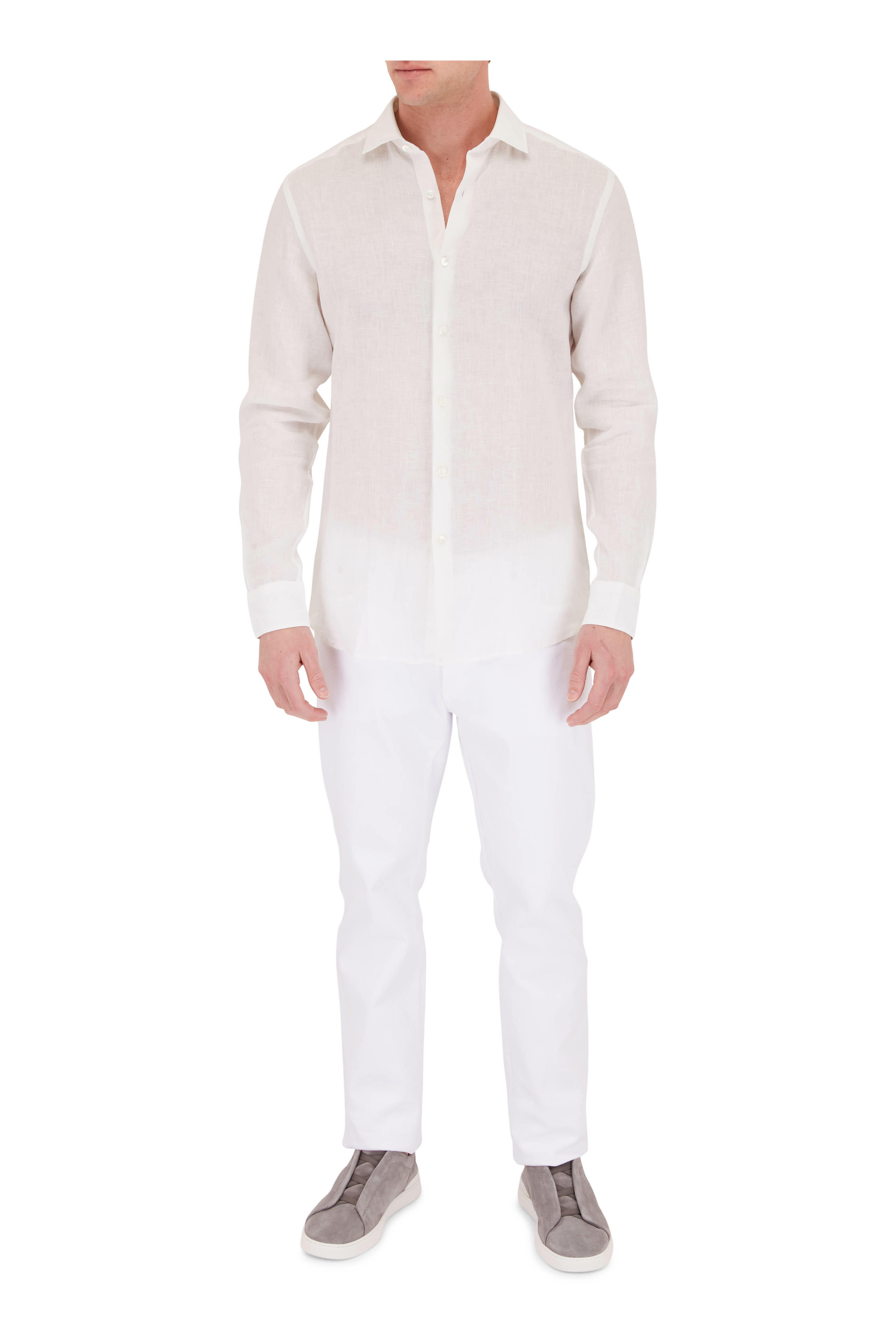 Zegna - White Linen Sport Shirt