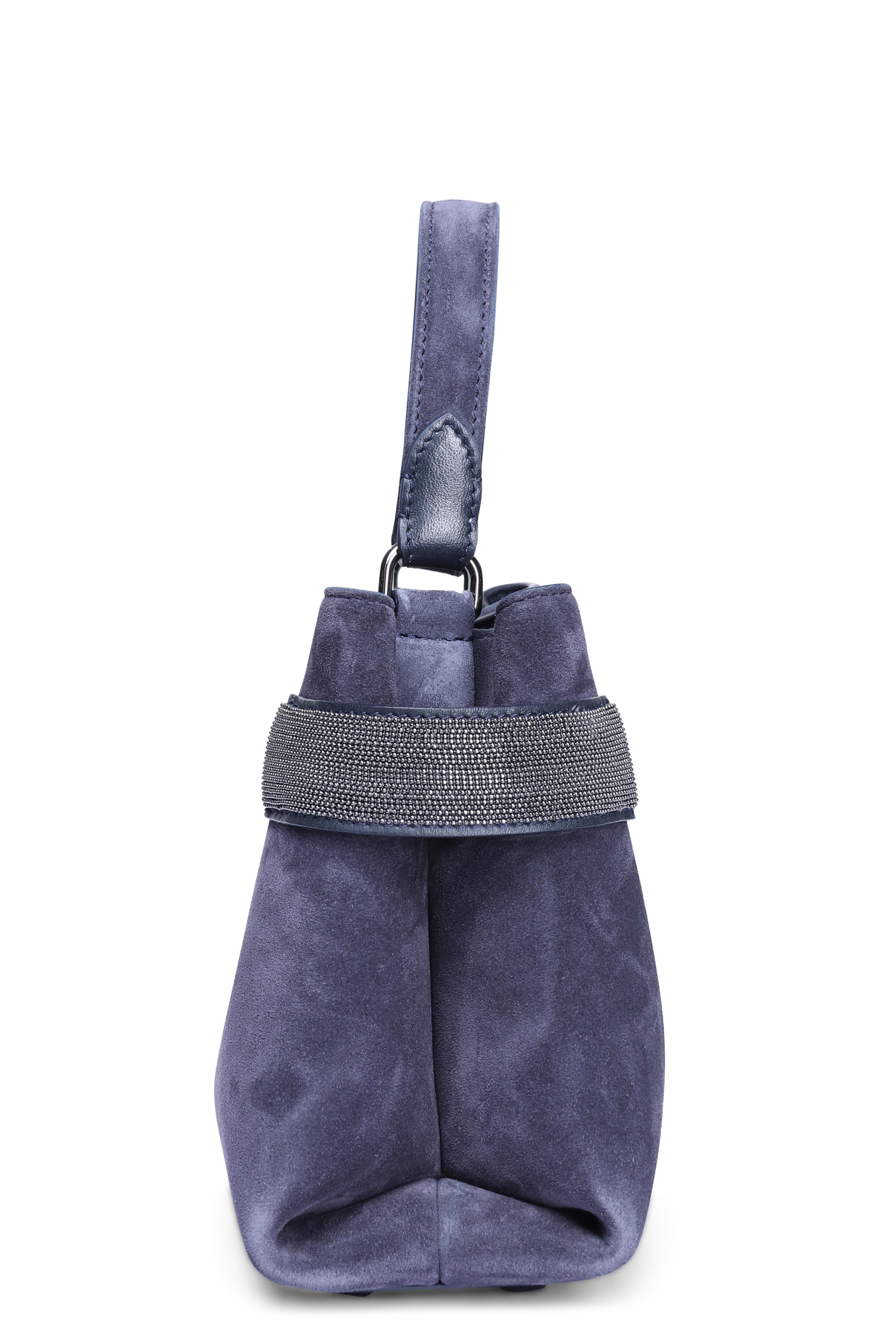 Brunello Cucinelli - Small Essence Navy Suede Top Handle