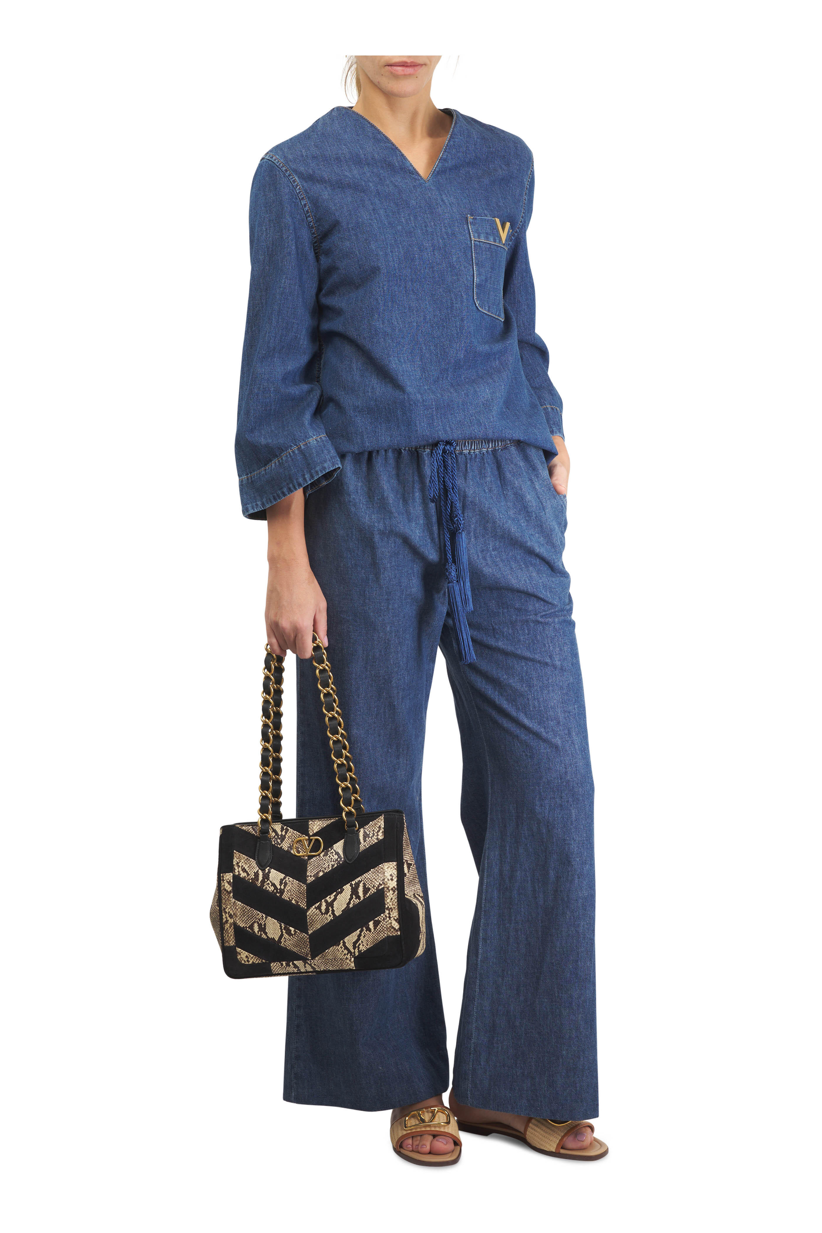 Valentino - Medium Blue Chambray Wide-Leg Jean