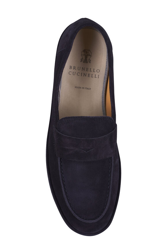 Brunello Cucinelli Navy Suede Penny Loafer - view 3