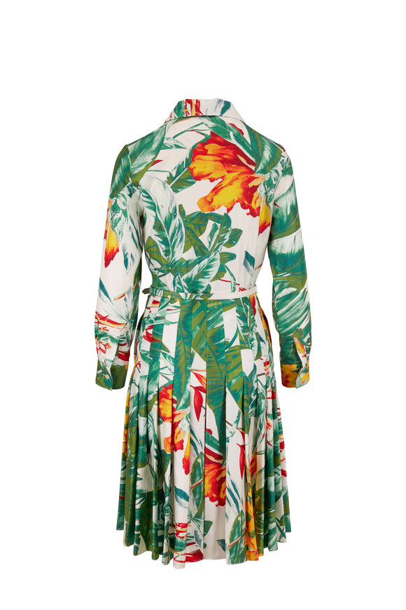 Rani Arabella - Yellow & Green Silk Floral Print Long Sleeve Dress