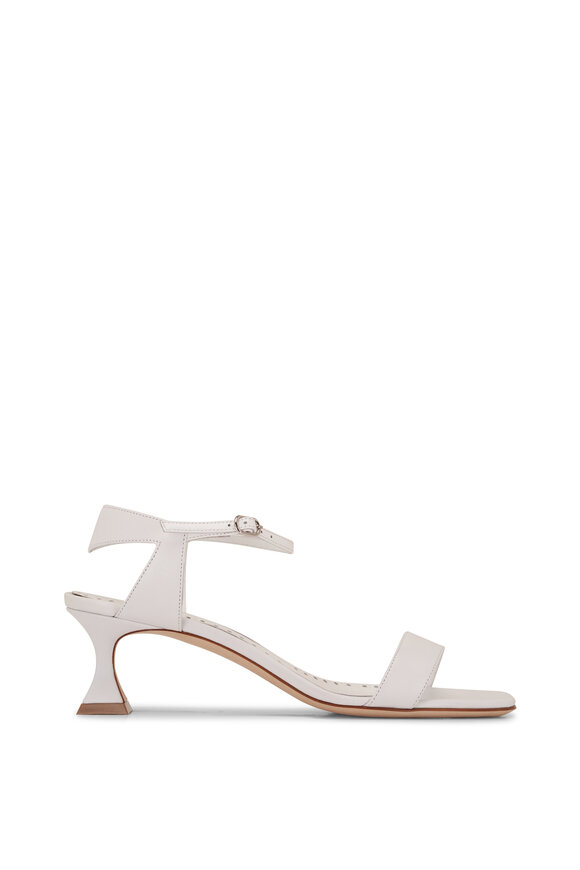 Manolo Blahnik - Begasan White Leather Sandal, 50mm  