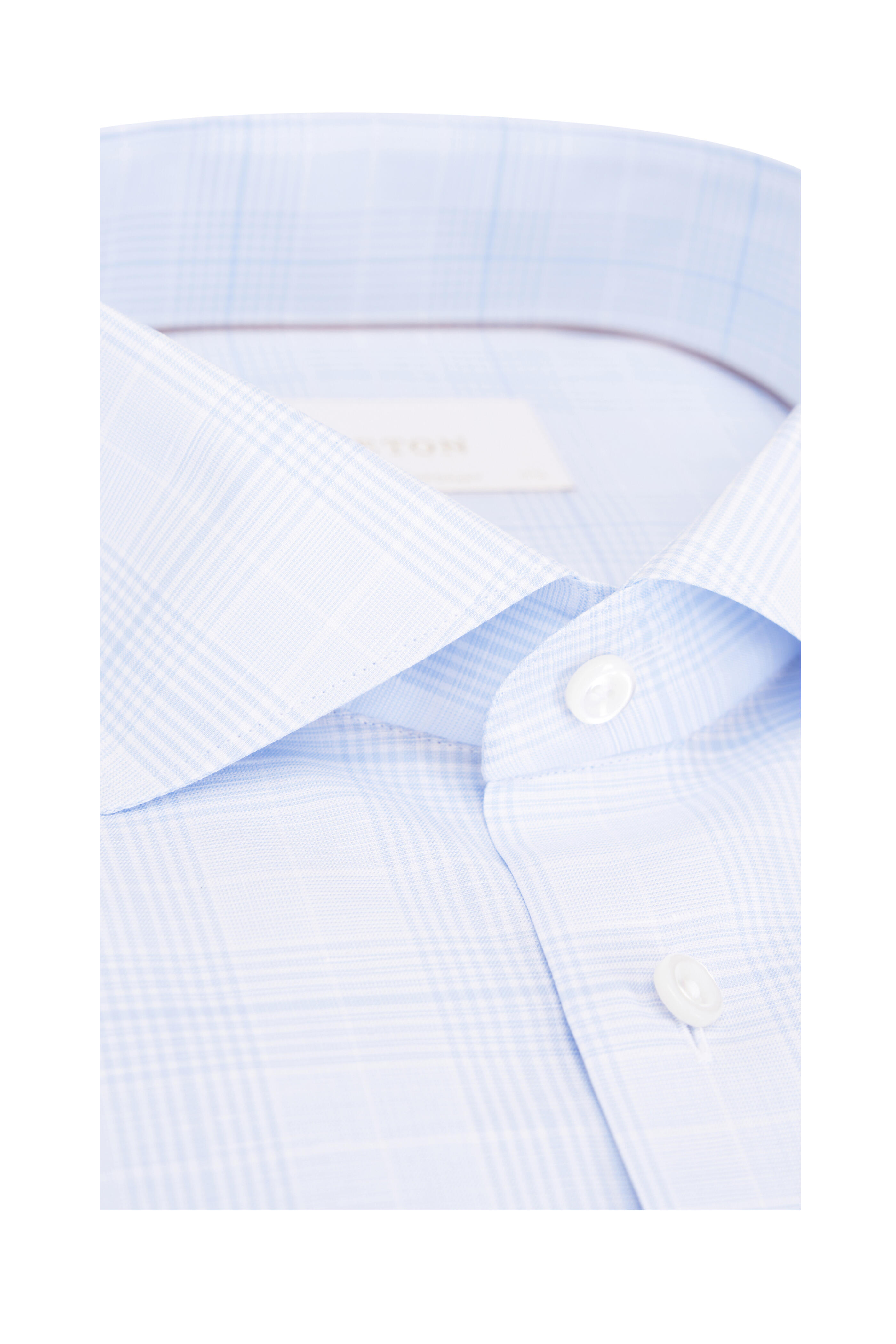 Eton - Light Blue Plaid Cotton & Linen Dress Shirt