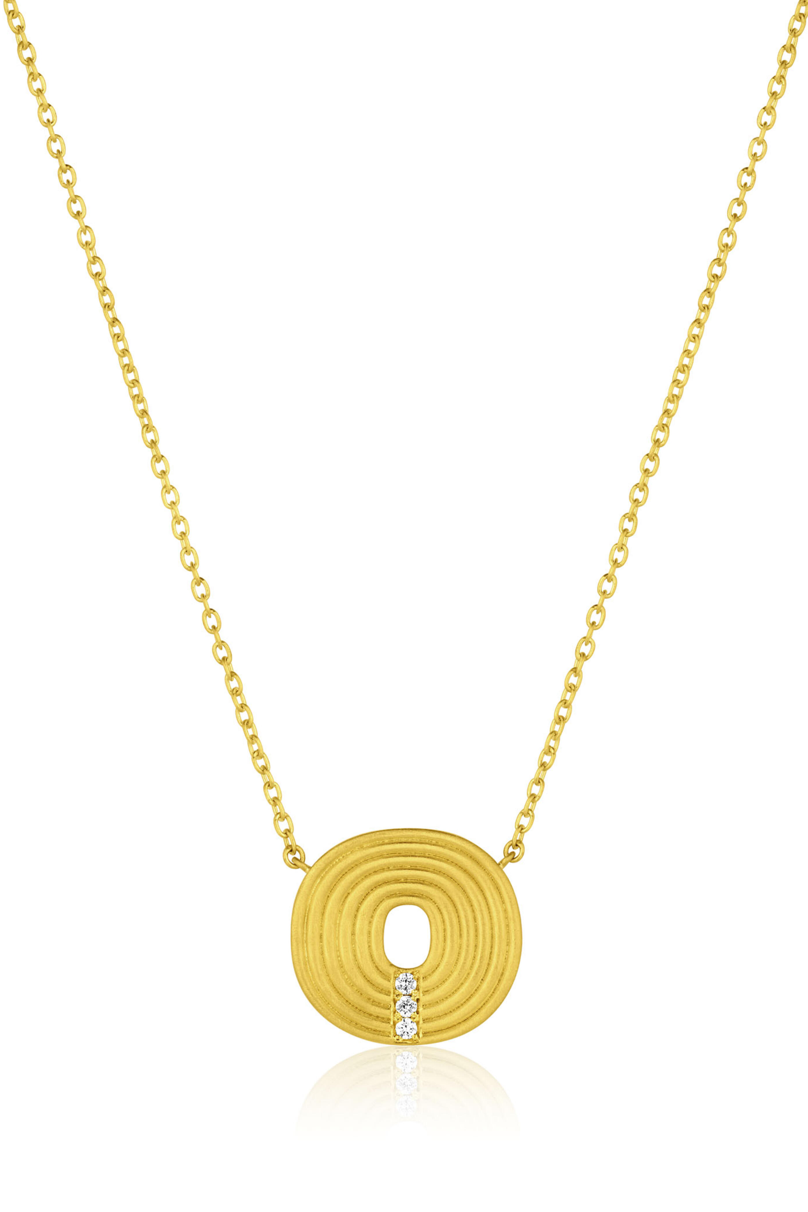 Leigh Maxwell - 18k Yellow Gold Small Ridged Initial "O" Necklace - view 1