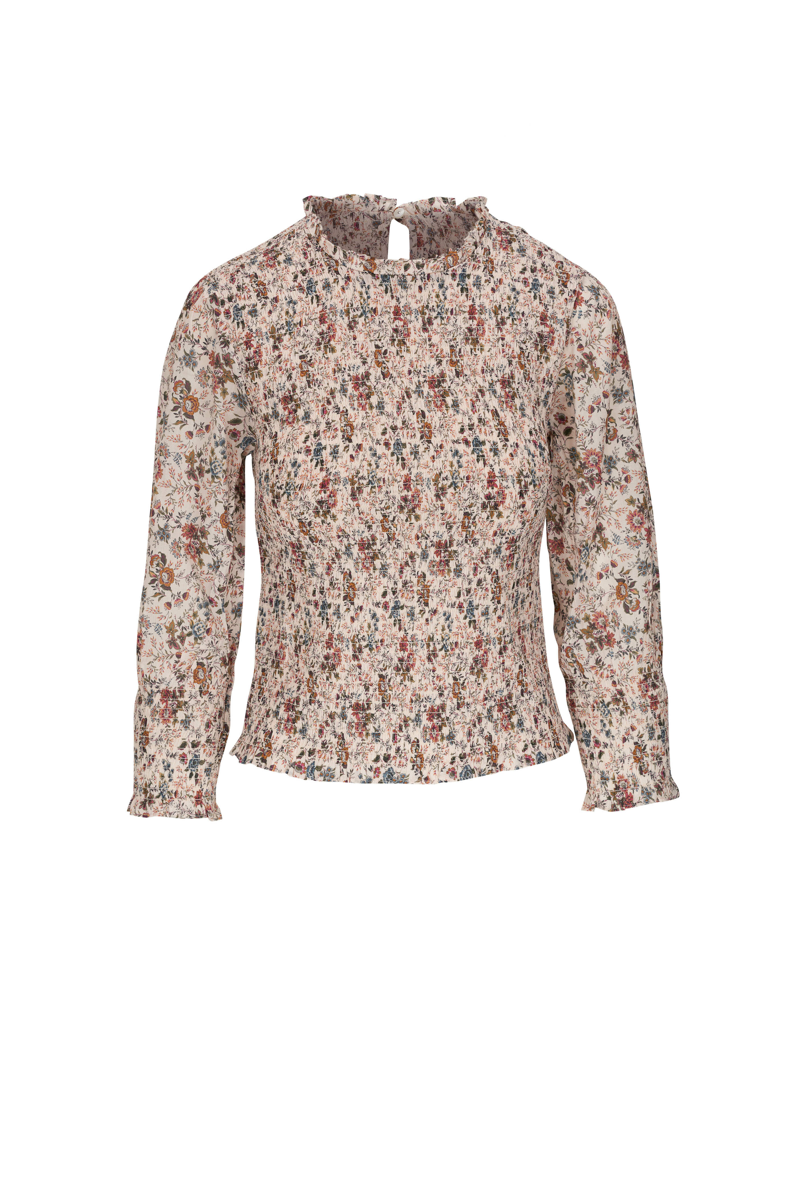 Veronica Beard - Kali Floral Ecru Multi Smocked Top