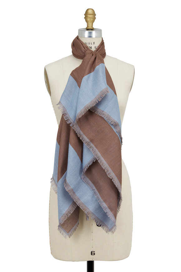 Gucci - Sky Blue & Brown Wool & Silk Scarf