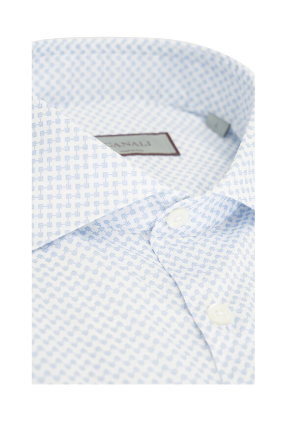 Canali - Light Blue & White Geometric Print Sport Shirt