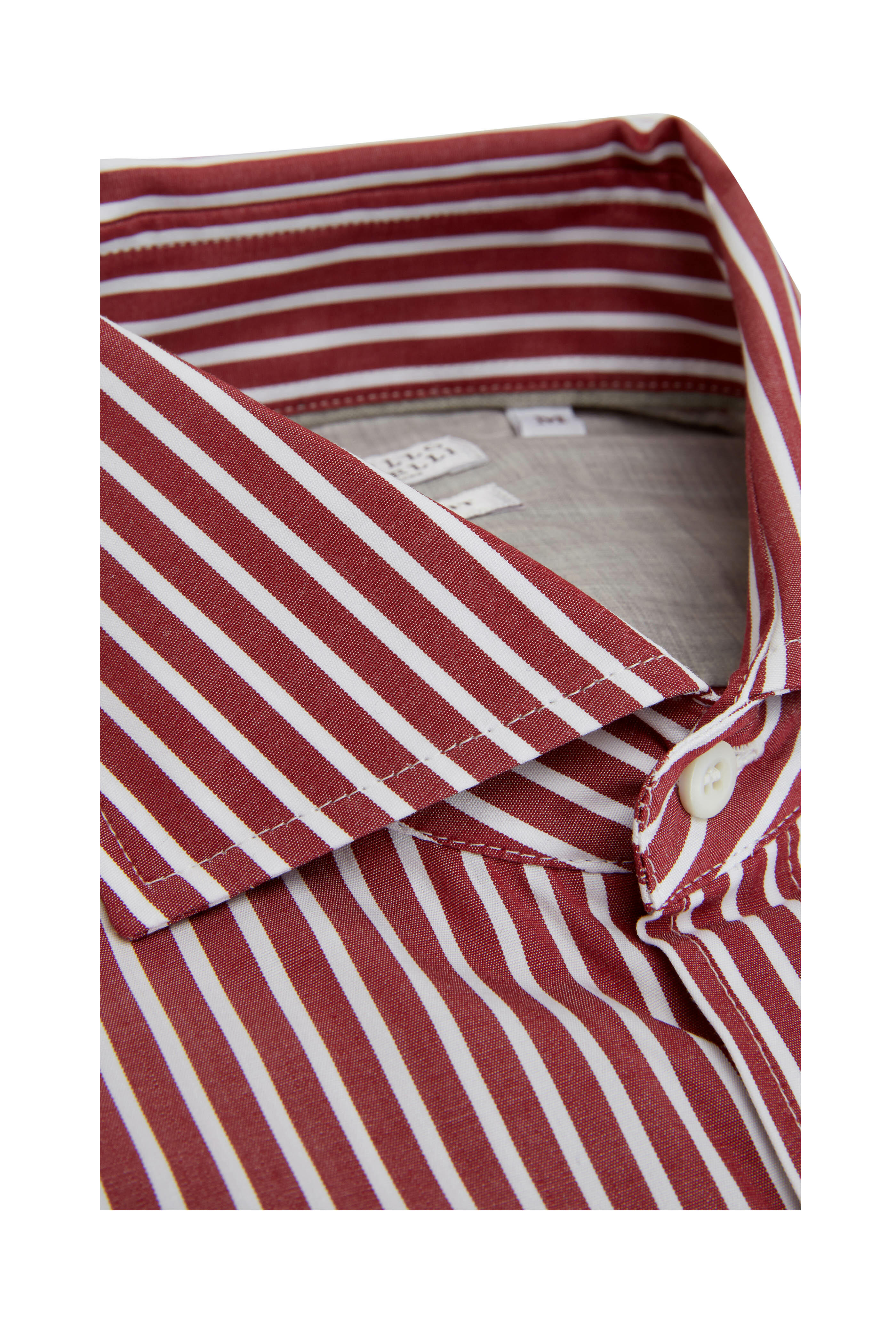 Brunello Cucinelli - Burgundy Striped Basic Fit Sport Shirt