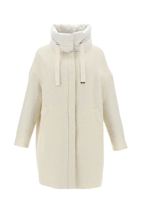 Herno - Ivory Sparkle Bouclé Stand Collar Coat