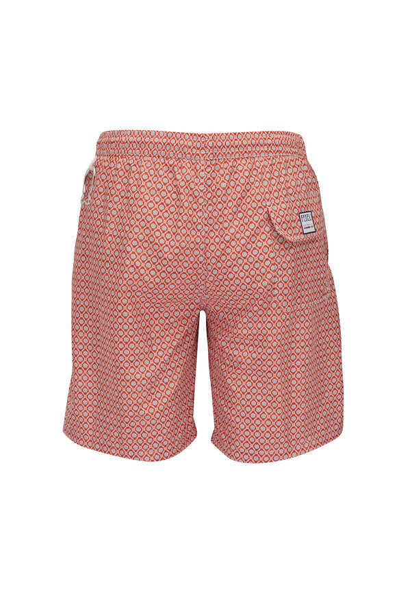 Fedeli - Orange Medallion Print Swim Trunks