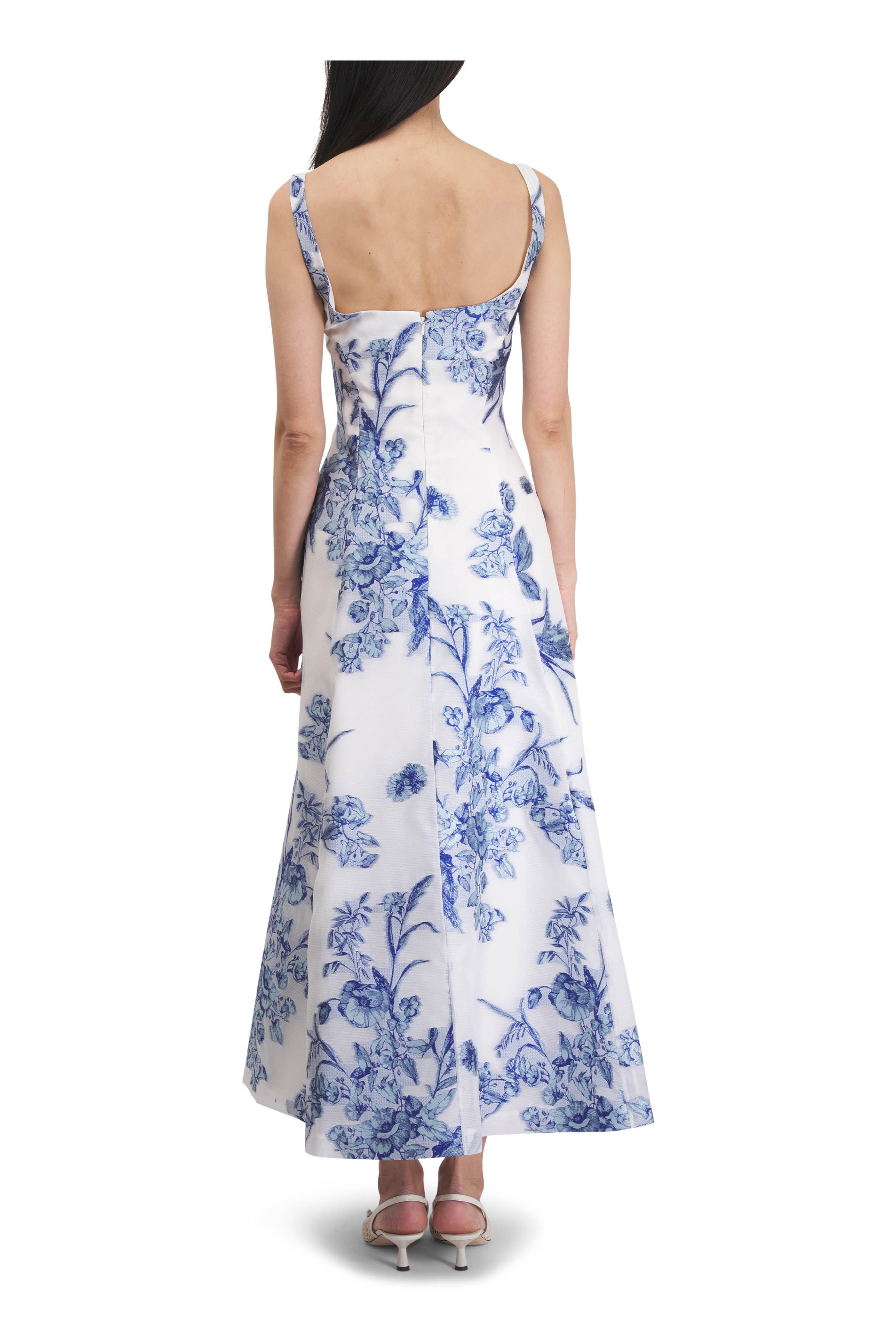 Lela Rose - Powder Blue & White Floral Fil Coupe Midi Dress