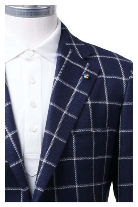 Belvest Navy Blue & White Plaid Sportcoat