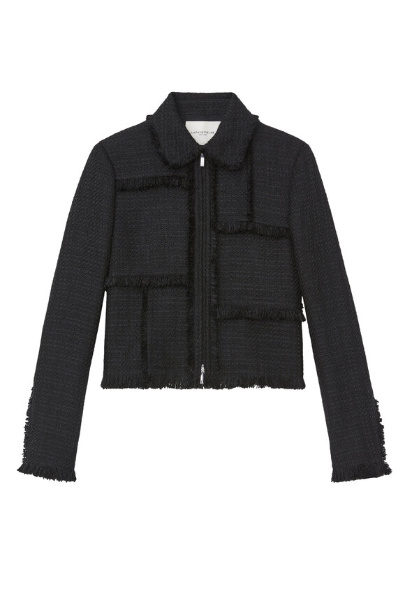 Lafayette 148 New York - Black Bouclé Tweed Fringe Patchwork Jacket