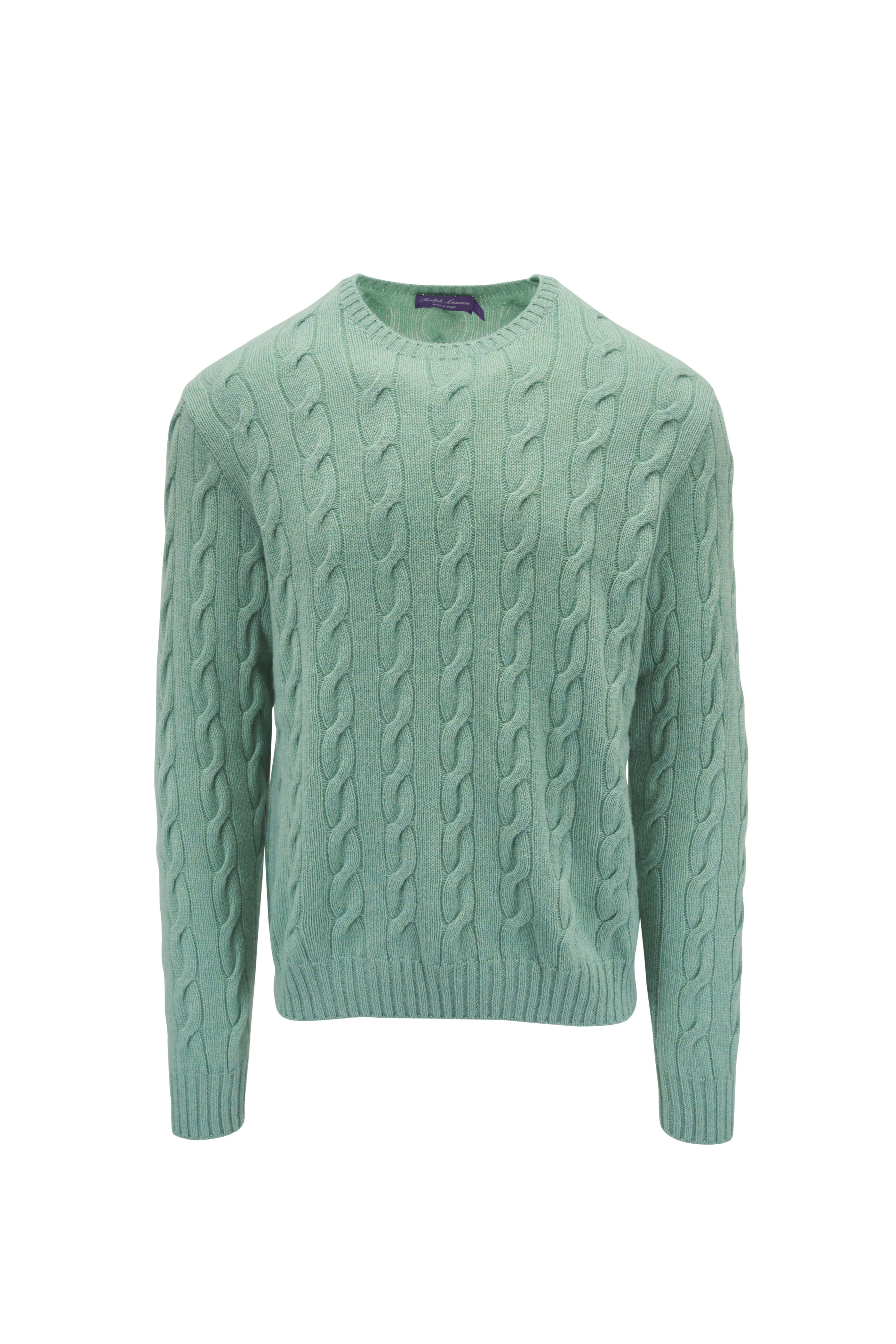 Ralph Lauren Purple Label - Green Melange Cashmere Cable Knit Sweater