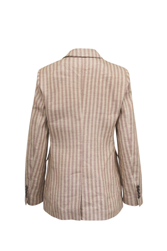 Brunello Cucinelli Beige Stripe Single Breasted Jacket - view 6