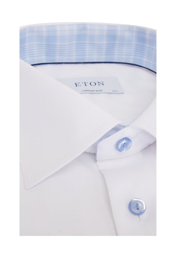 Eton - White Blue Button Dress Shirt with Blue Trimmings