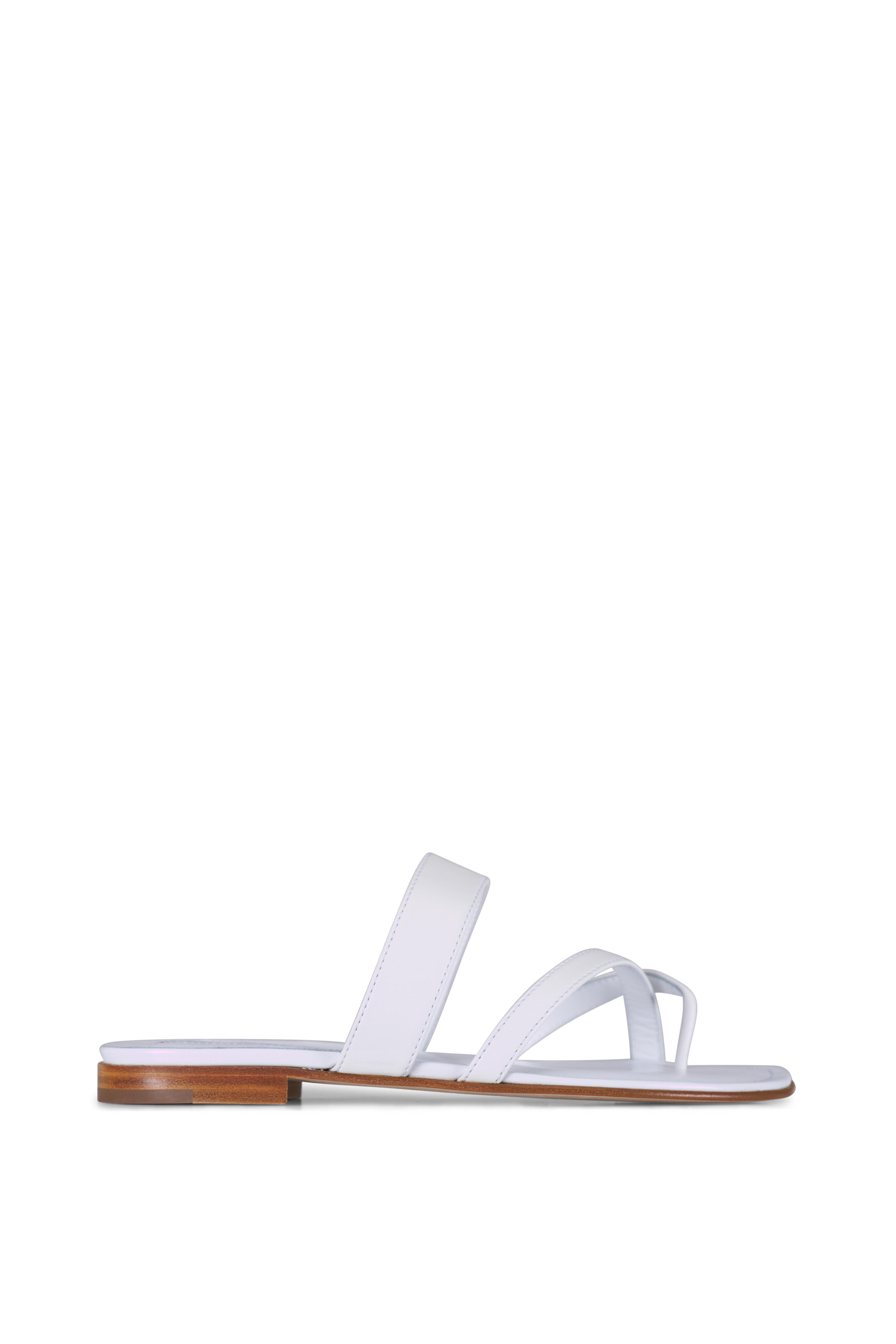Manolo Blahnik - Susa White Leather Flat Sandal