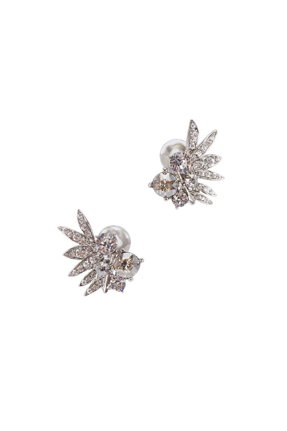Oscar de la Renta - Tropical Palm Crystal Clip-On Earrings 
