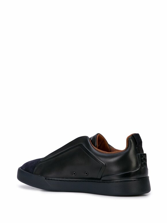 Zegna - Triple Stitch Navy Leather & Suede Sneaker