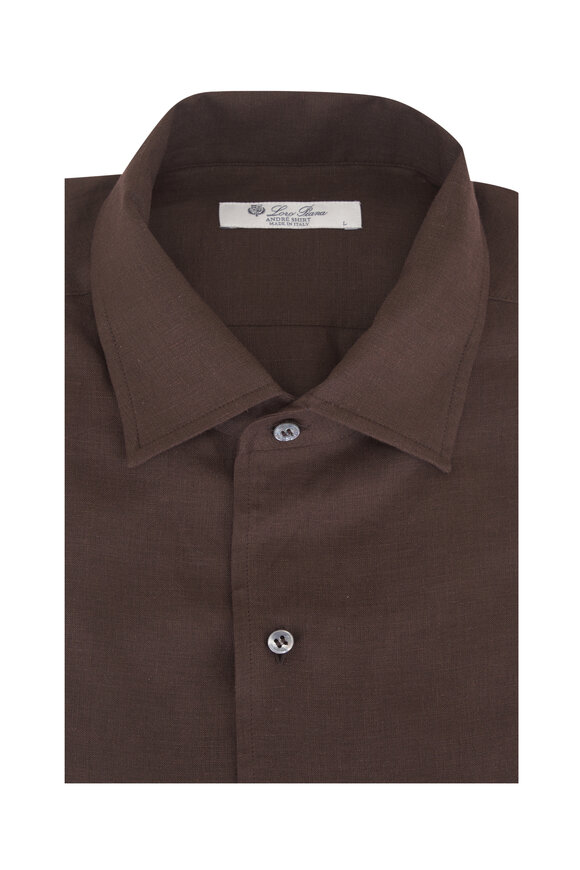 Loro Piana André Solid Brown Linen Solaire Sport Shirt - view 1