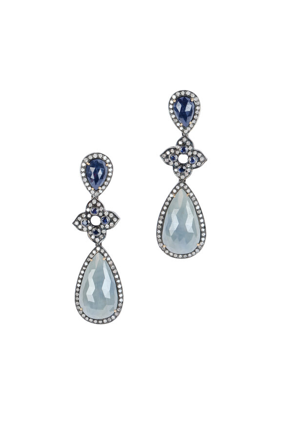 Loren Jewels - 18K Gold & Silver Sapphire & Diamond Earrings