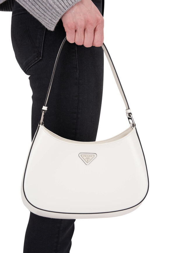 Prada - Cleo White Brushed Leather Hobo Shoulder Bag